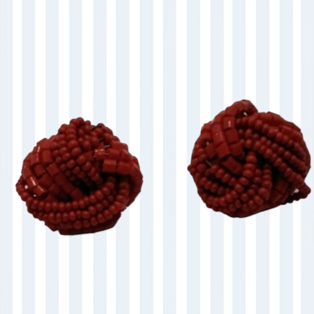 Mid Century Cherry Red Seed Bead Earrings for Pierced Ears